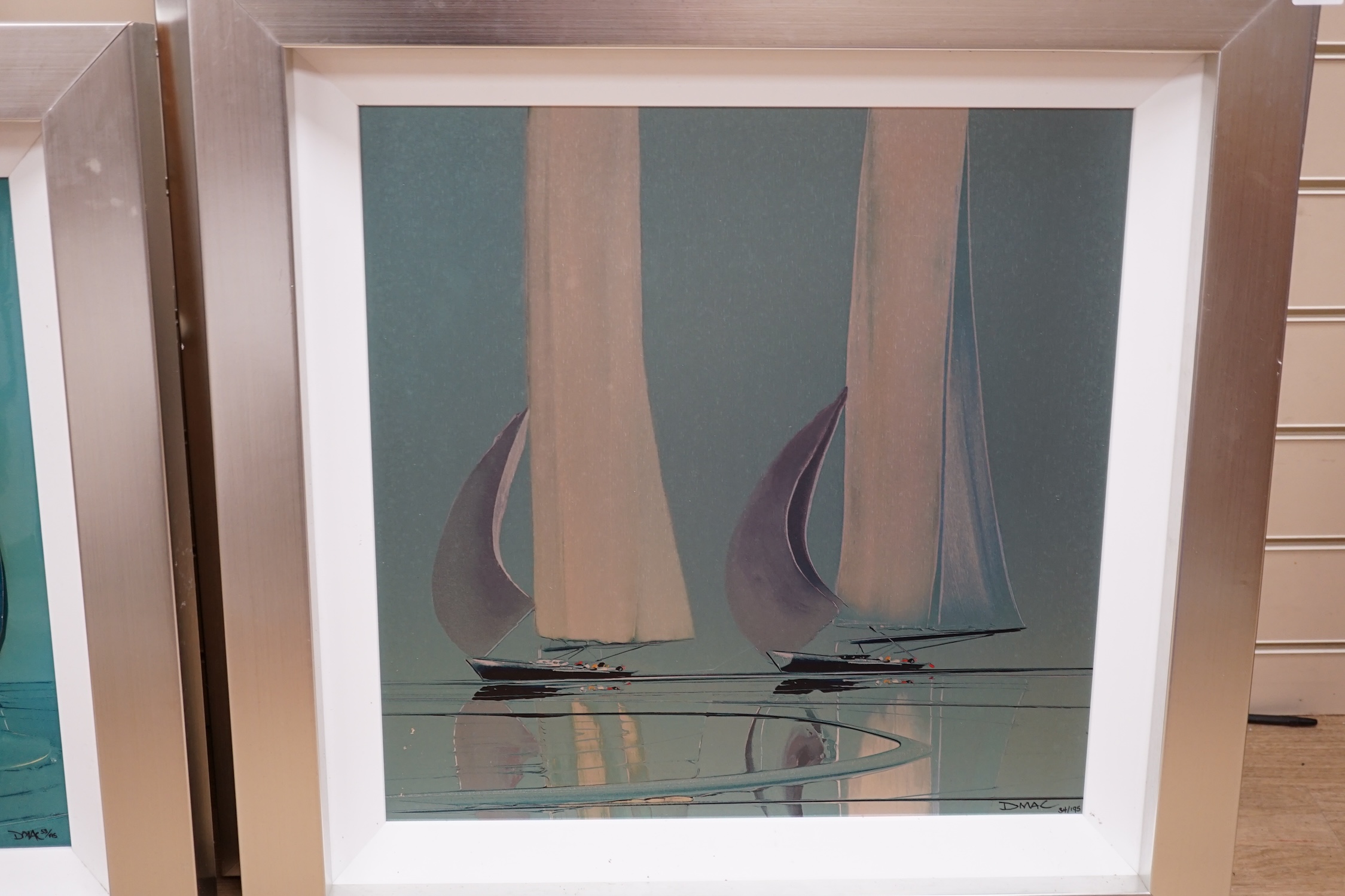 Duncan MacGregor (contemporary), hand embellished glazed canvas, ‘Sparkling Reflections I’, limited edition 53/195 and edition on aluminium, ‘Starlit Waters II’, limited edition 34/195, COA verso, largest 48 x 48cm. Cond